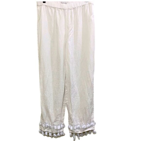 RACHEL ZOE Linen Pants Women’s Medium White Elastic Waist Double Row Tassels. - Picture 1 of 12